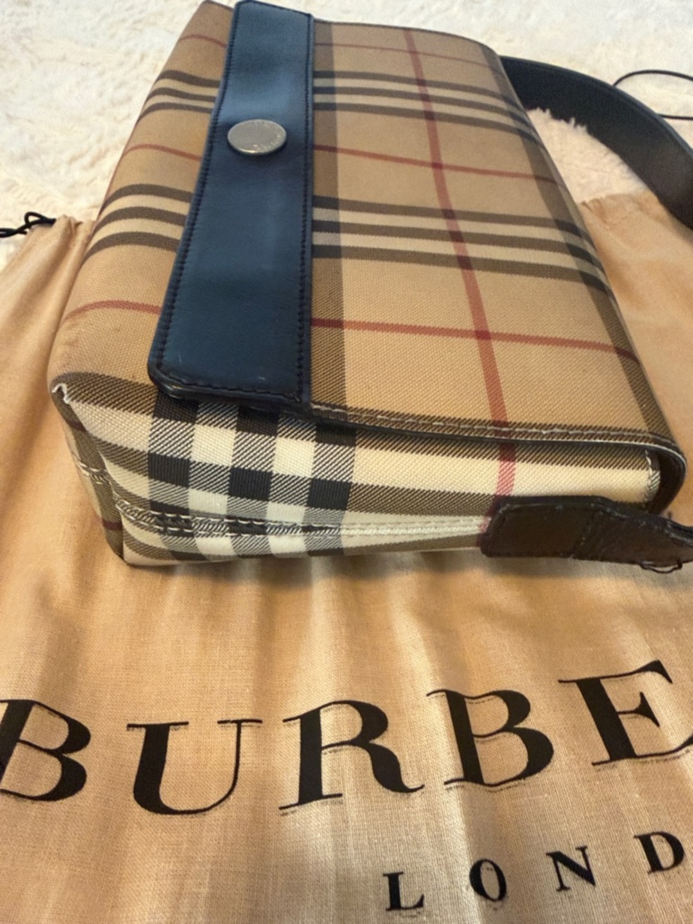 Burberry Beige Check Canvas Shoulder Bag with Black Trim - Picture 7 of 16